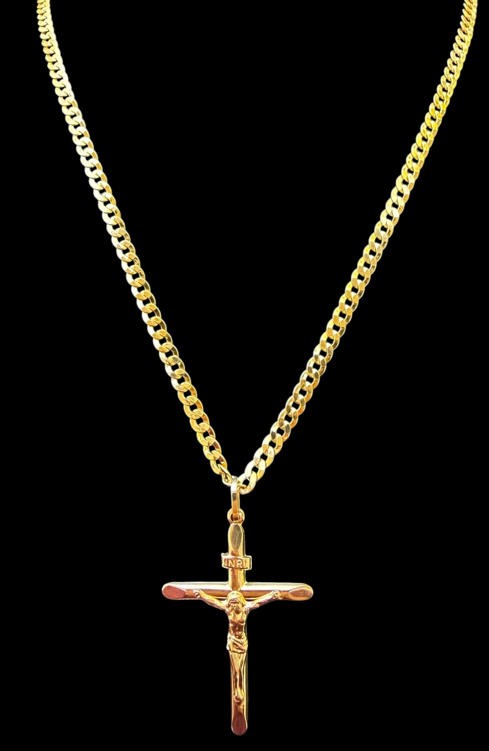 Cadena Martillada con Crucifijo Grande Oro 10k