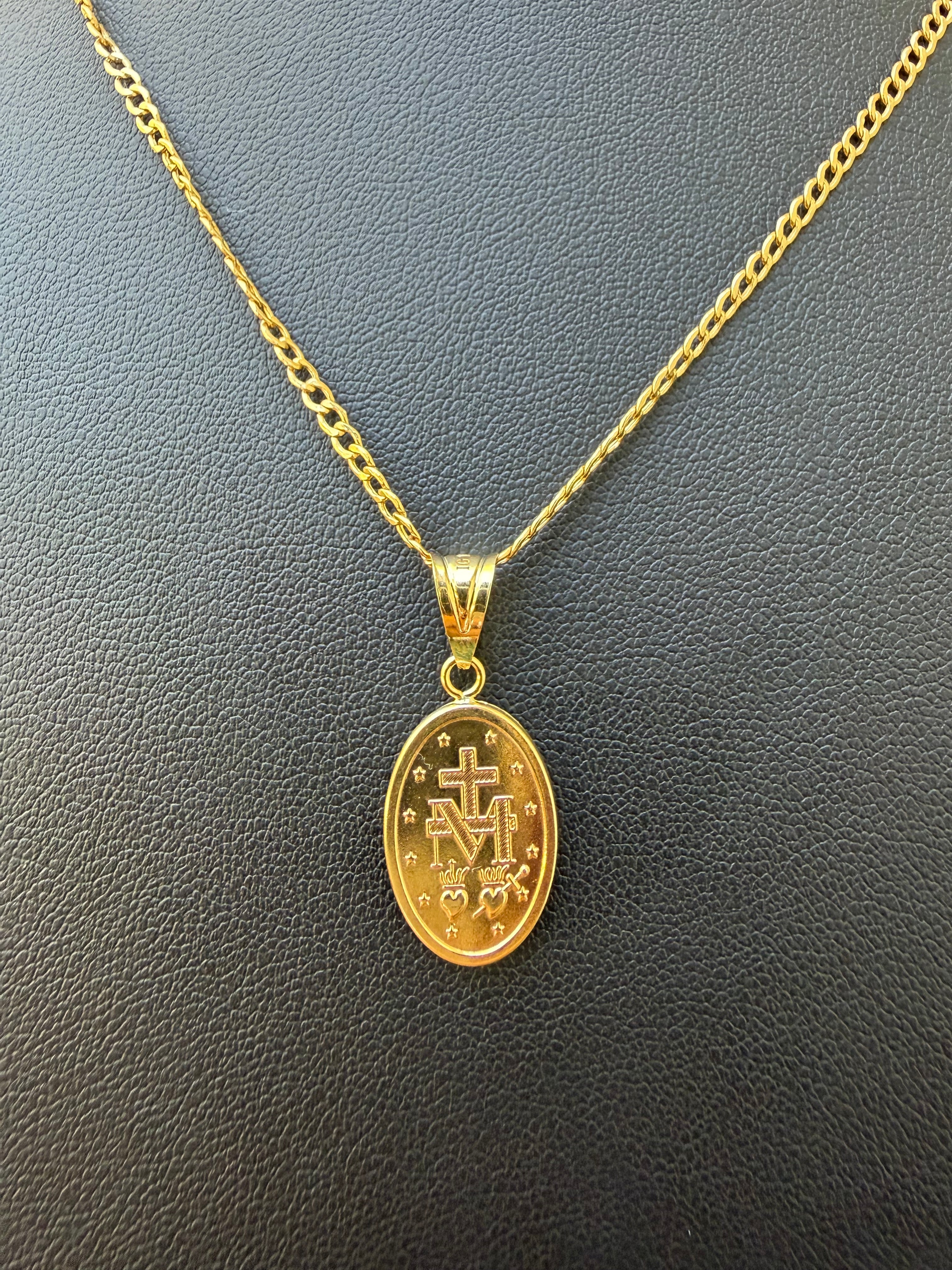 Cadena fina dije de “Virgen Milagrosa”Oro 10k