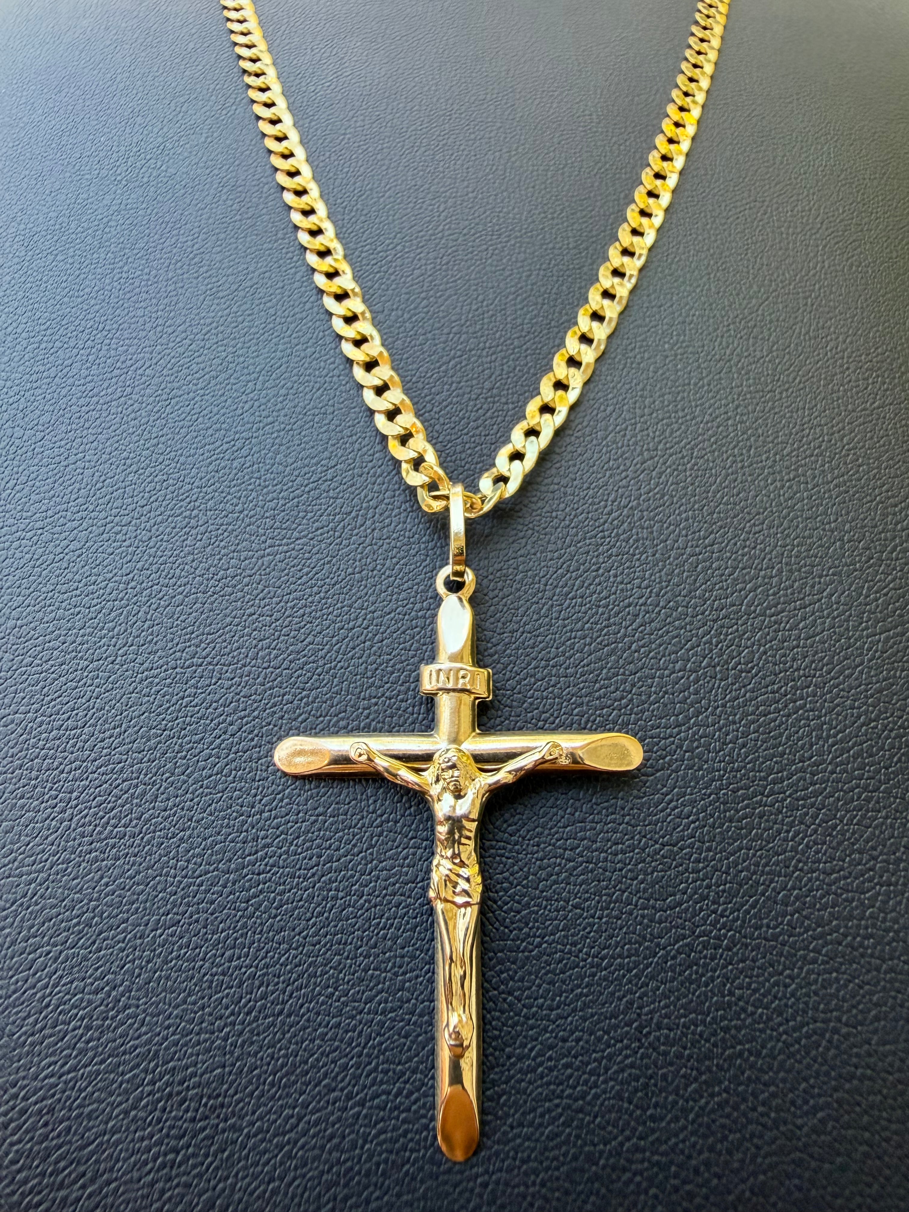 Cadena Martillada con Crucifijo Grande Oro 10k