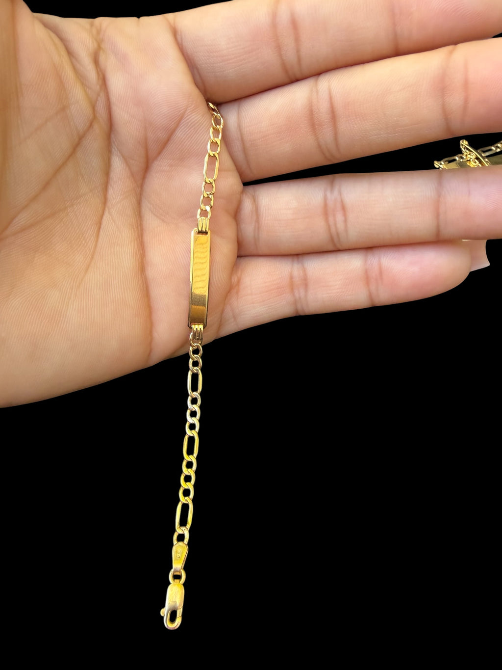 Manilla Fígaro con Placa para niños (Personalizables) Oro 10k