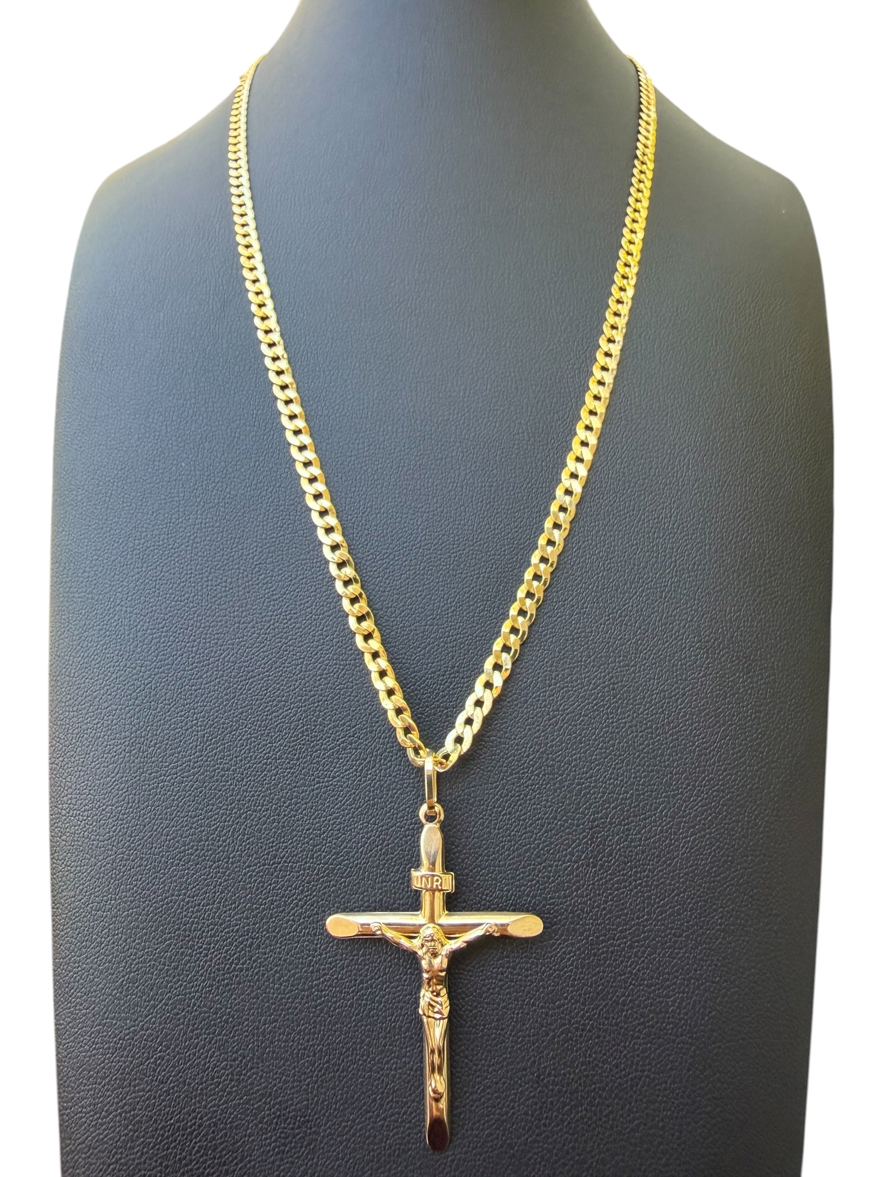 Cadena Martillada con Crucifijo Grande Oro 10k