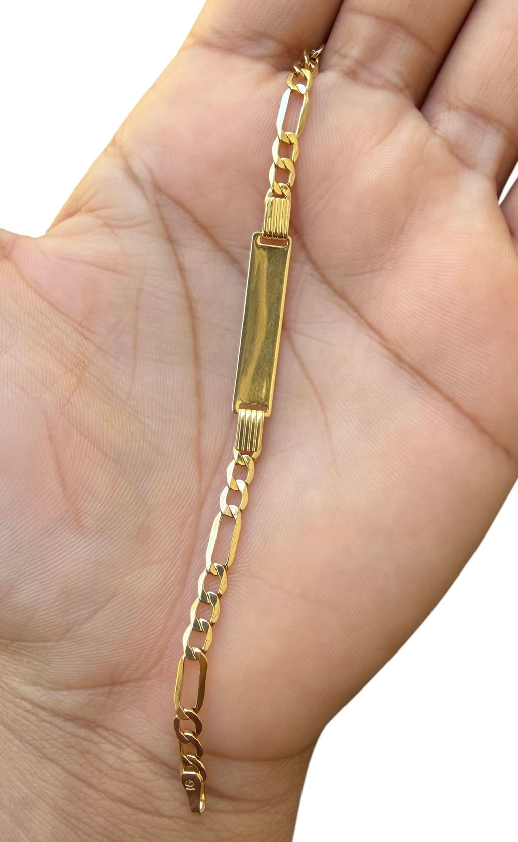 Pulsera Fígaro con placa para niño (Personalizable) Oro 10k