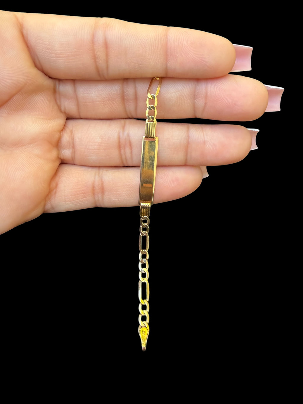 Pulsera Fígaro con placa para niño (Personalizable) Oro 10k