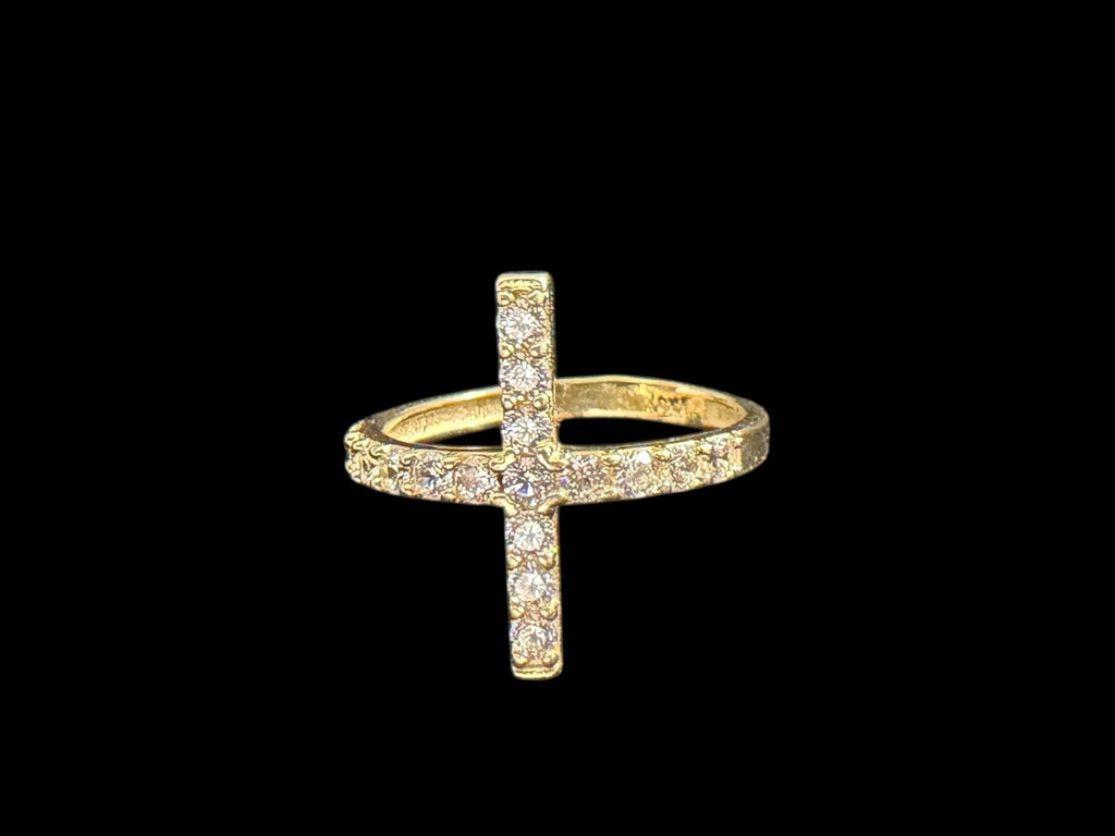 Anillo de Cruz con Zirconia en Oro 10k