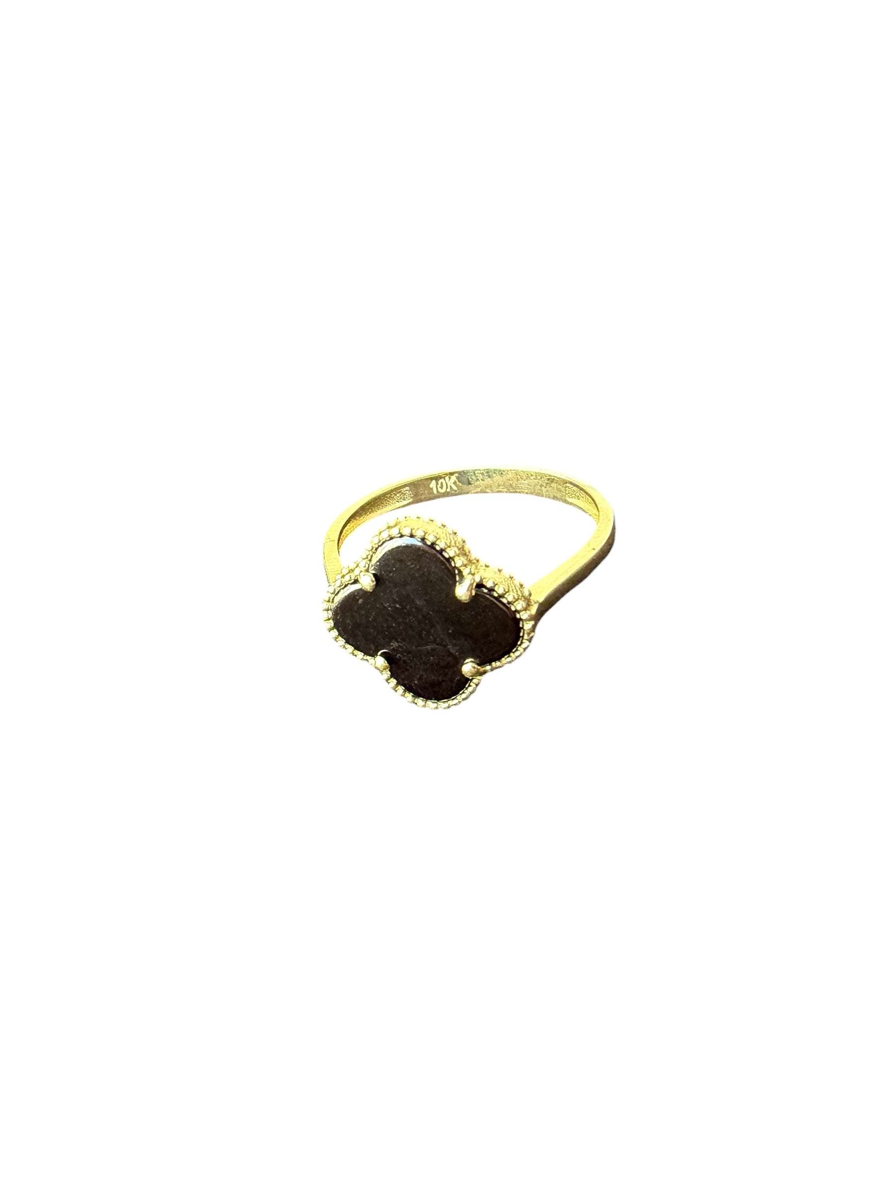 Anillo Clover en Oro 10k (Piedra Negra)