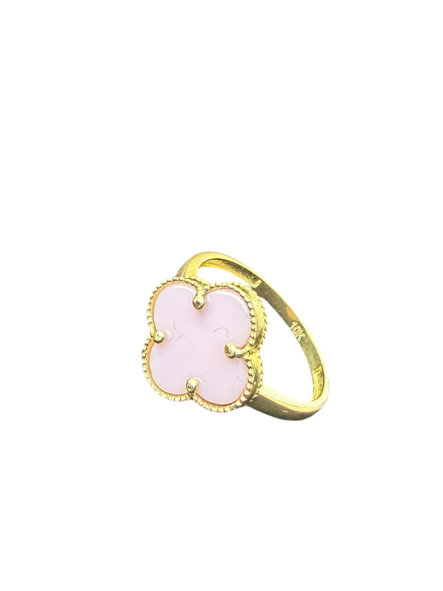 Anillo Clover en Oro 10k Piedra Rosa