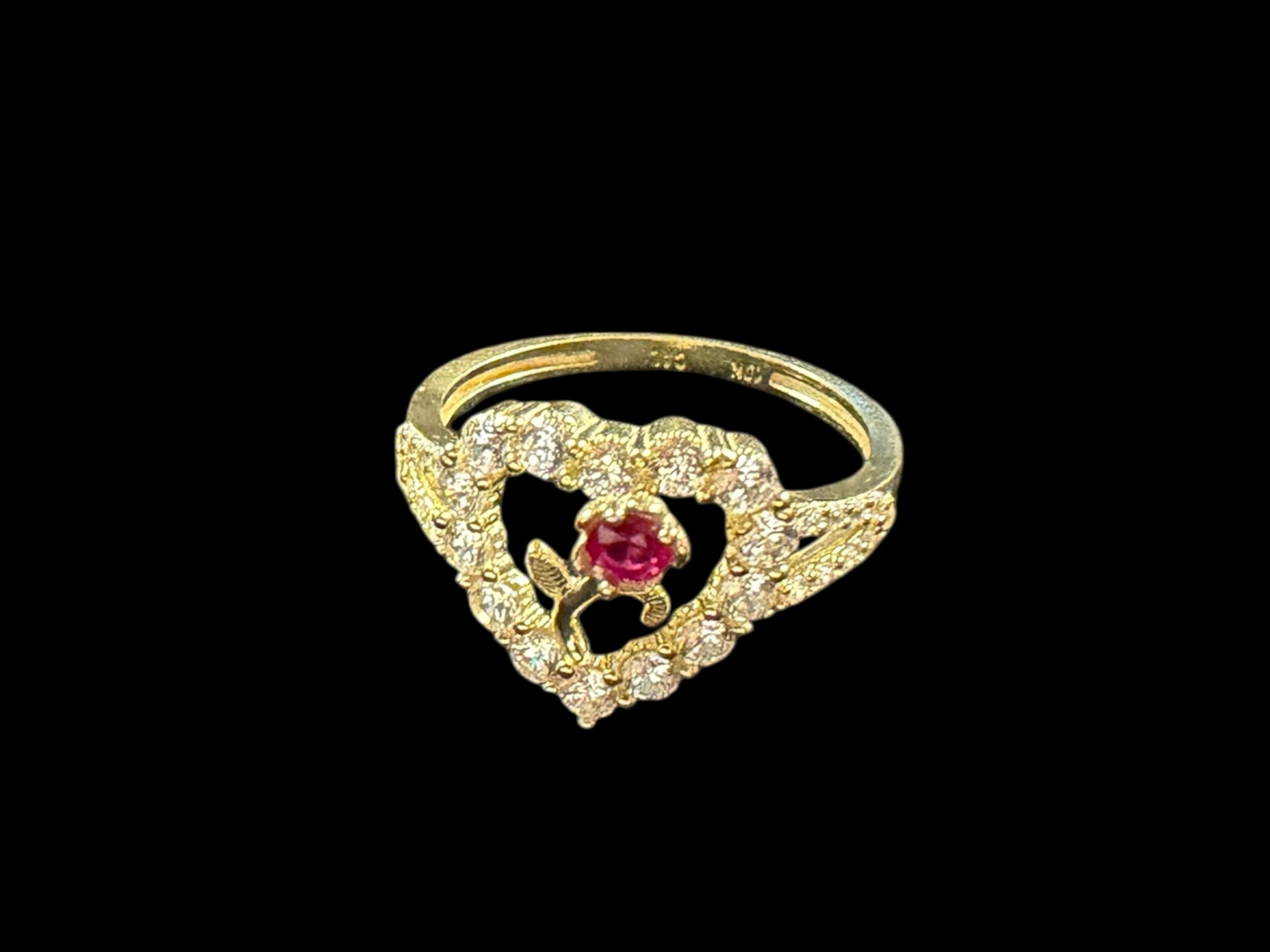 Anillo de Corazón con Flor Oro 10k